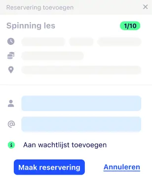 Boekingsformulier voor spinning les met wachtlijstoptie