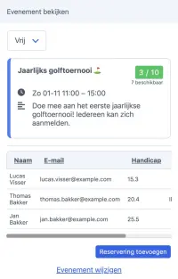 Boekingsagenda voor golflessen op mobiel