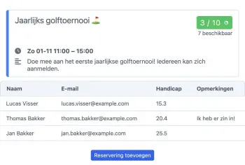 Reserveringssysteem voor golfbanen op tablet