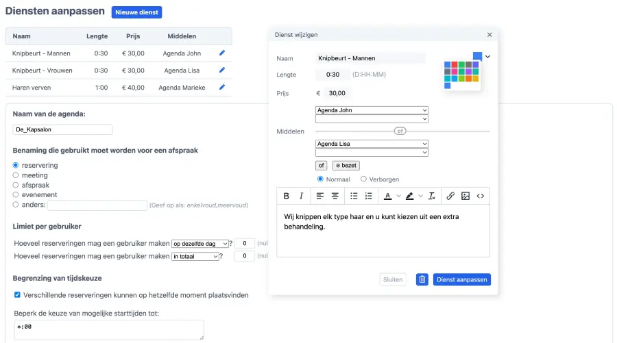 Nieuwe diensten toevoegen in uw agenda