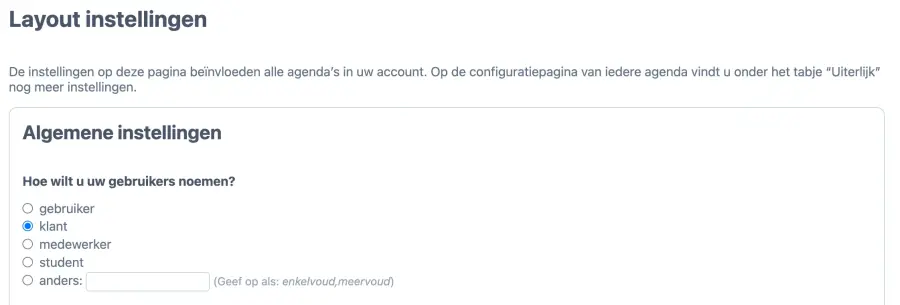 Verander de termen die gebruikt worden in uw online agenda