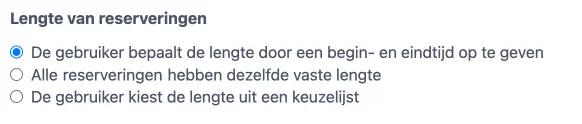 selecteer de tijdsduur van een reservering