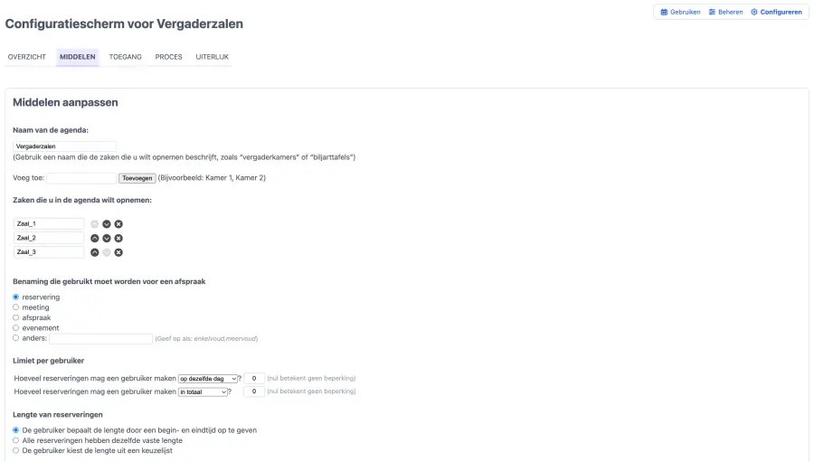 de online agenda configureren