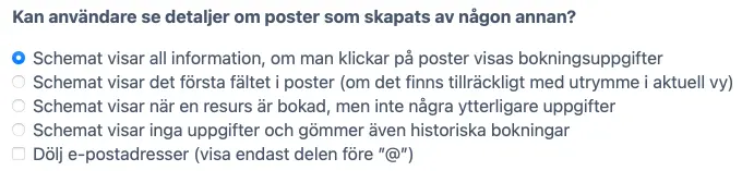 Bokningsdetaljernas synlighet