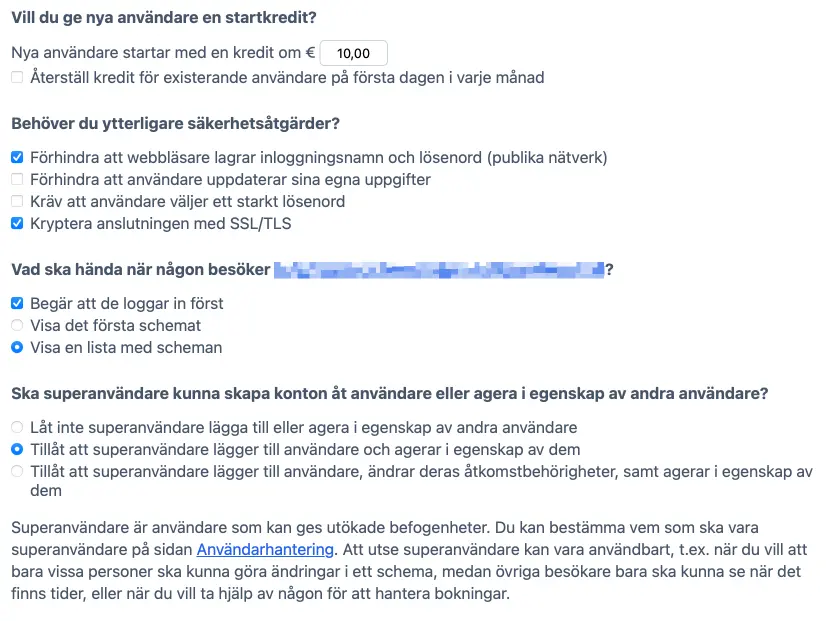 Övriga registrerings- och behörighetsinställningar