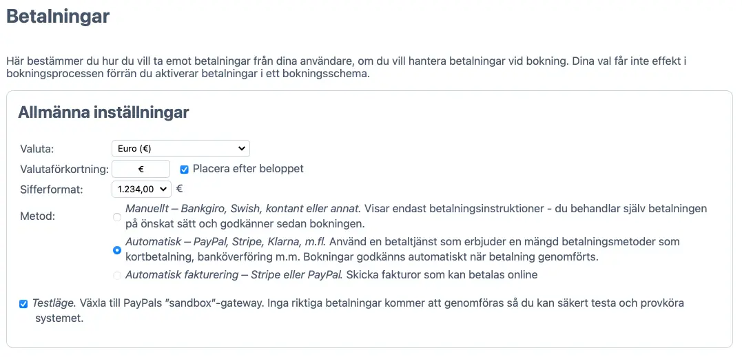 Ställa in onlinebetalning