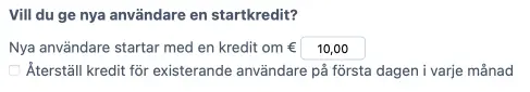 Att konfigurera en startkredit