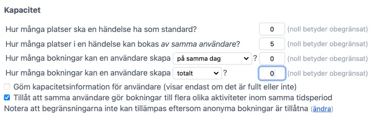 Begränsningar per händelse