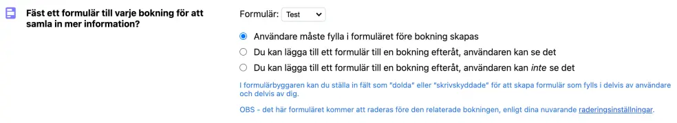 Fäst ett formulär till bokningen