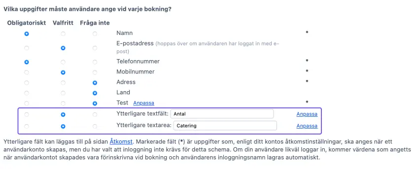 Anpassade fält