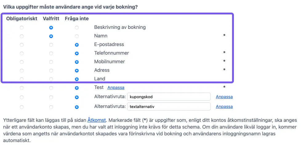 Anpassade fält