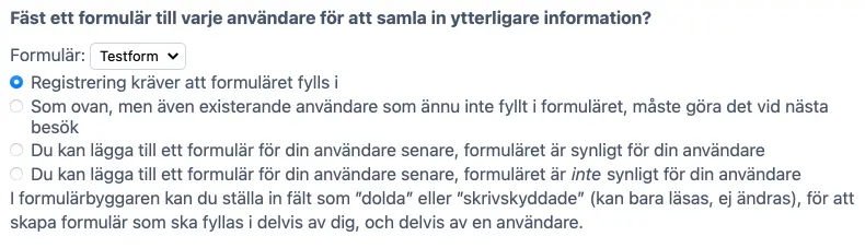 Fäst ett formulär till registreringen