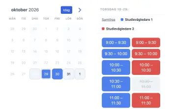 SuperSaaS bokningswidget för utbildning inbäddad på ett universitets webbplats