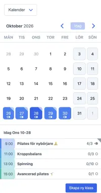 SuperSaaS-schema för yoga- eller pilateslektioner på mobilen