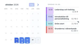 SuperSaaS bokningswidget för workshoppar på en utbildningsanordnares webbplats