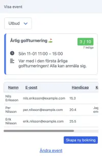 Bokning av golflektioner med SuperSaaS på en mobil