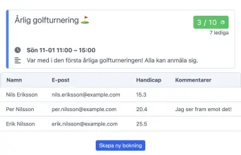 SuperSaaS bokningswidget för starttider på en surfplatta