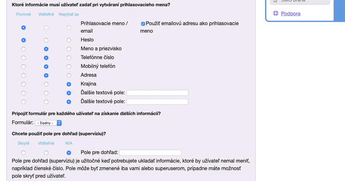 Registračné údaje