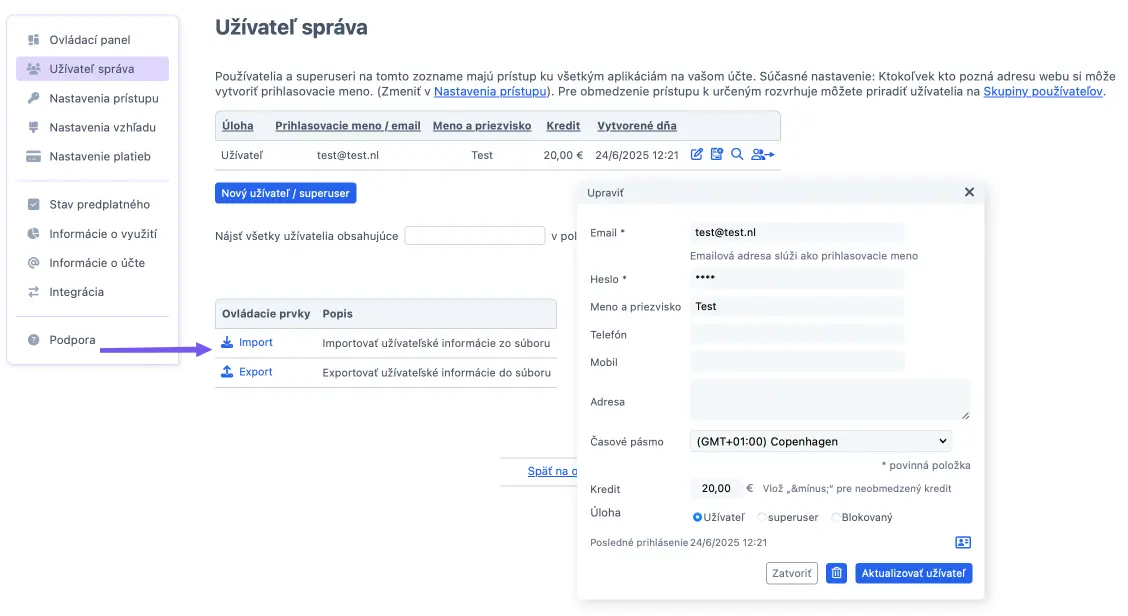 Úprava detailov používateľa