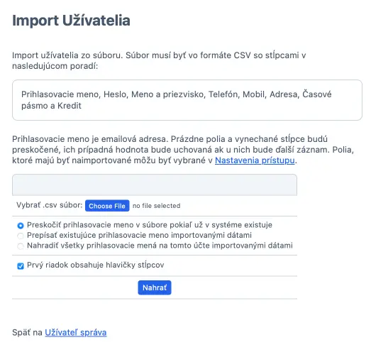 Import používateľov do systému