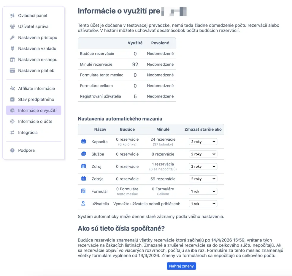 Informácie o využití