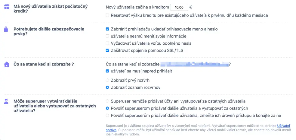 Ďalšie nastavenia týkajúce sa registrácie/autorizácia