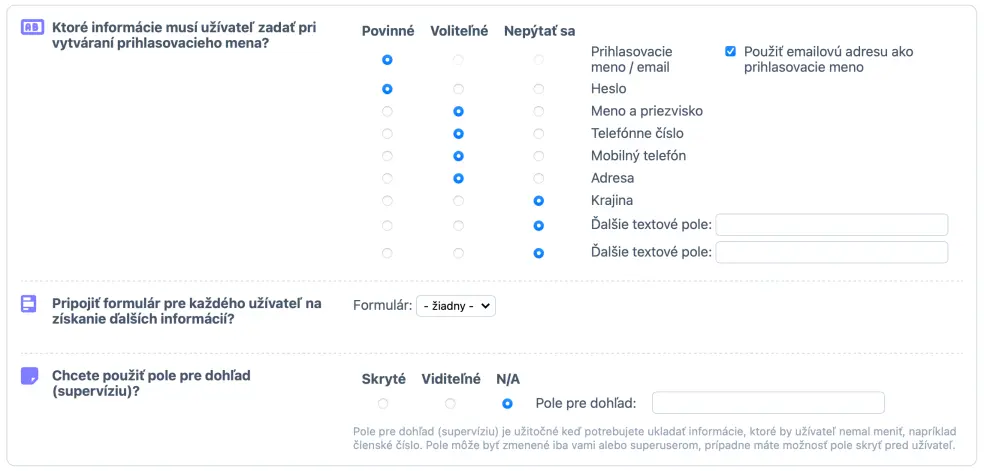 Registračné údaje