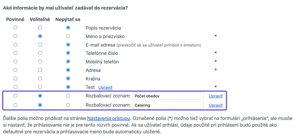 Pole pre registráciu