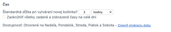 Štandardná dĺžka slotu pri kapacitných rozvrhoch