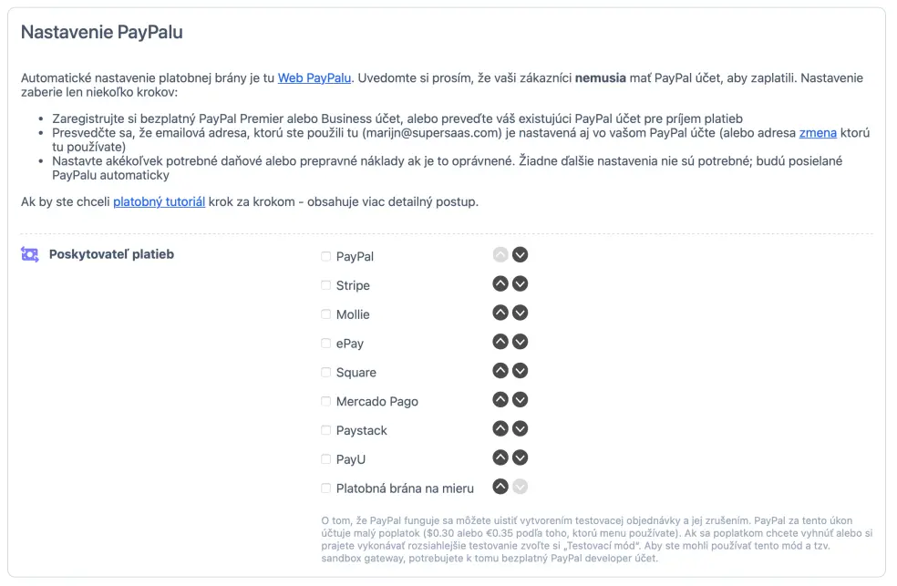 Nastavenie online platieb