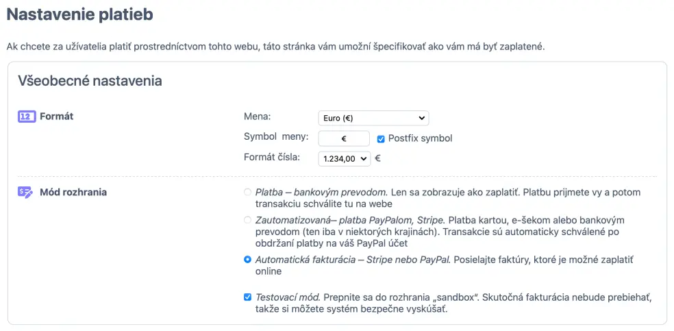 Nastavenie fakturácie