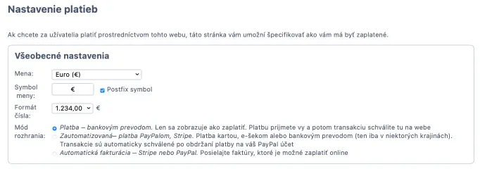Nastavenie fakturácie