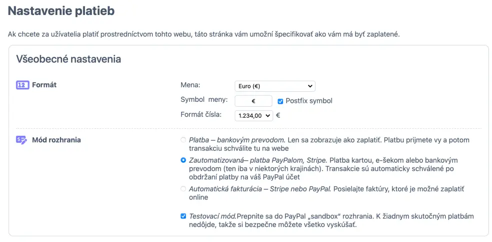 Nastavenie poskytovateľa platieb