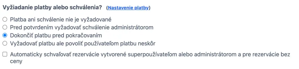 Vyberte požadovanú možnosť platby/schválenia