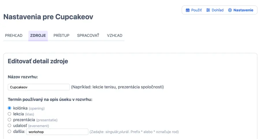 Zdroje rozvrhu Cupcake