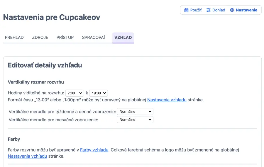 Vzhľad rozvrhu Cupcake