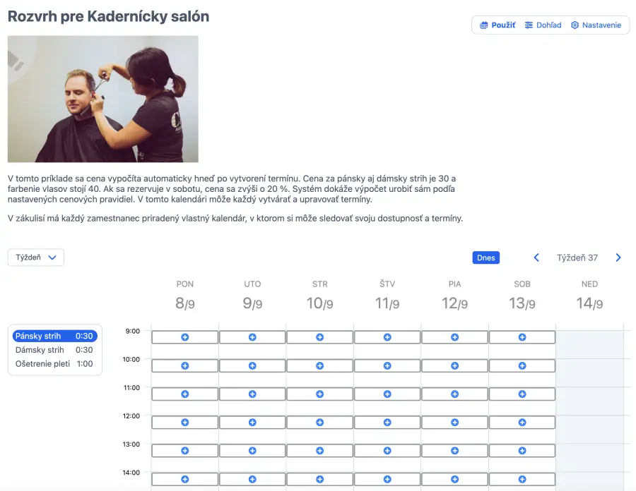 Zobrazenie vášho online rezervačného kalendára