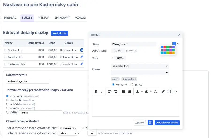 Pridajte nové služby do vášho rezervačného kalendára