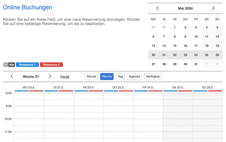 Ressourcen-Auswahlmenü mit Ressourcen-Farb-Code.