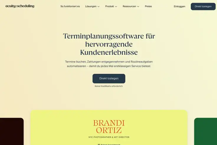 Bildschirmfoto Acuity Website Startseite
