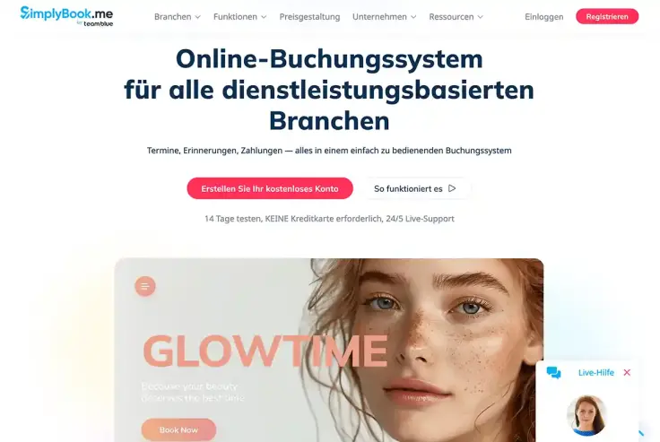 Bildschirmfoto SimplyBook.me Website Startseite