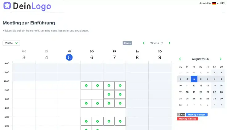 Screenshot SuperSaaS Online-Terminbuchungskalender.