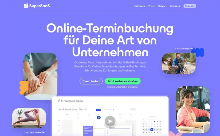 Screenshot SuperSaaS Website von Startseite