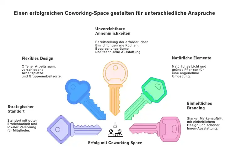 Bild über den optimalen Co-Working Standort und Vorort-Maßnahmen, wie Design und Branding.
