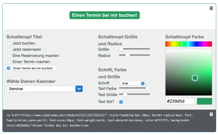 Button Generator zum Buchungs-Button erstellen.