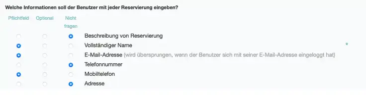 E-Mails einrichten zum Abfragen bei Buchung.