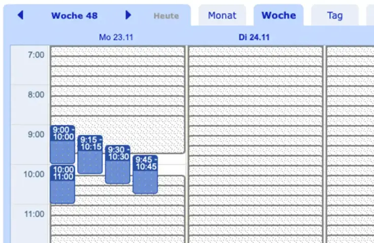 Gestaffelte Termine im Terminbuchungskalender.