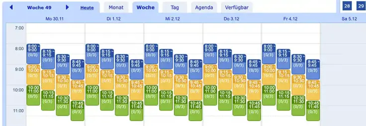 Gestaffelte Termine im Kapazitätsplan wo die Anzahl der Personen für einen gleichzeitigen Termin festgelegt werden kann.