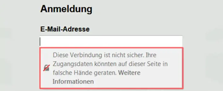 Warnung vor unsicherer Verbindung mit HTTP in Google Chrome