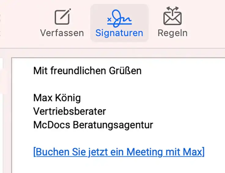 Füge Deinen Online-Terminplanungslink zur E-Mail-Signatur hinzu
